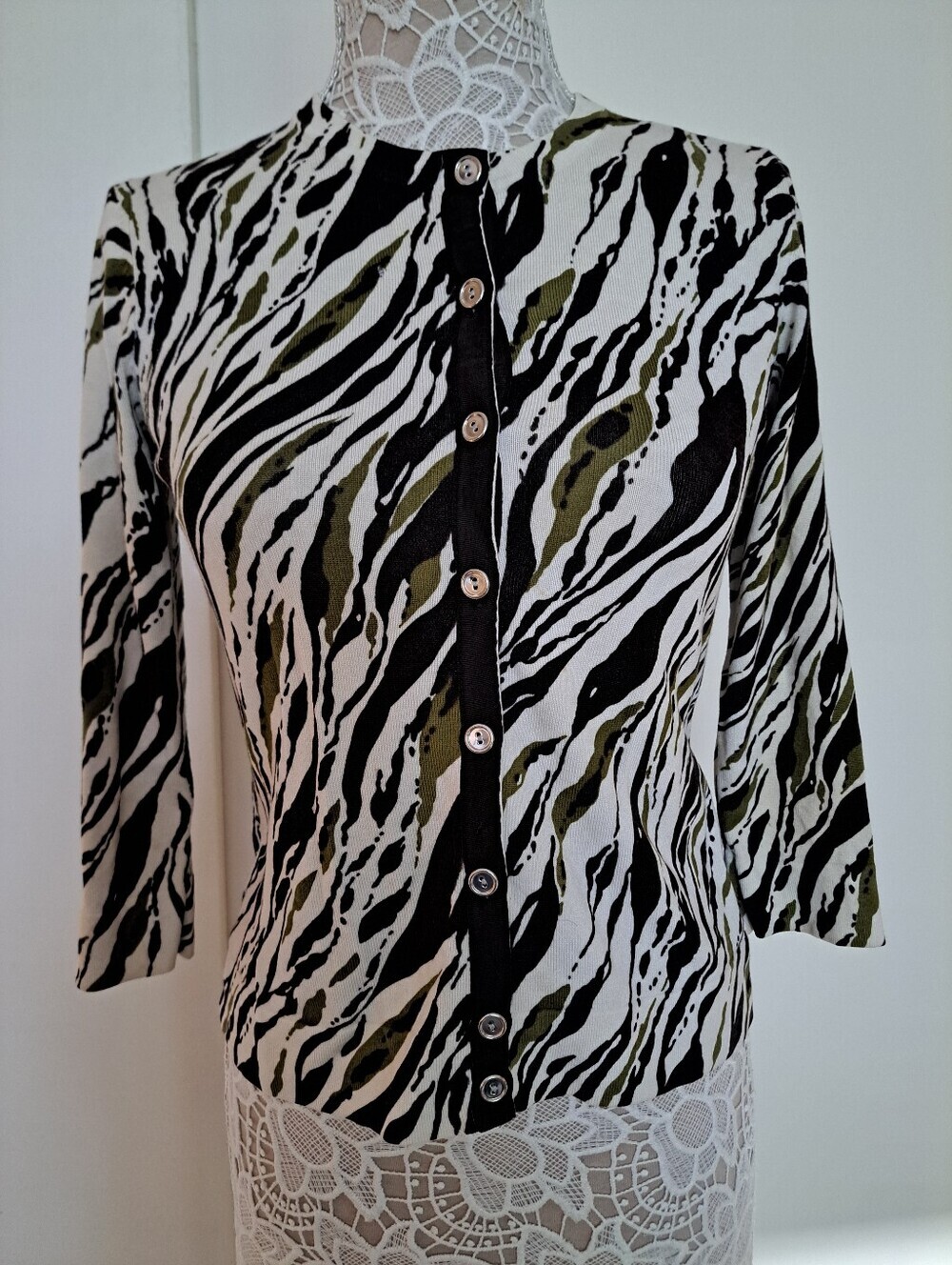 Charter Club Black, Olive & White Abstract Printed Button-Front Top